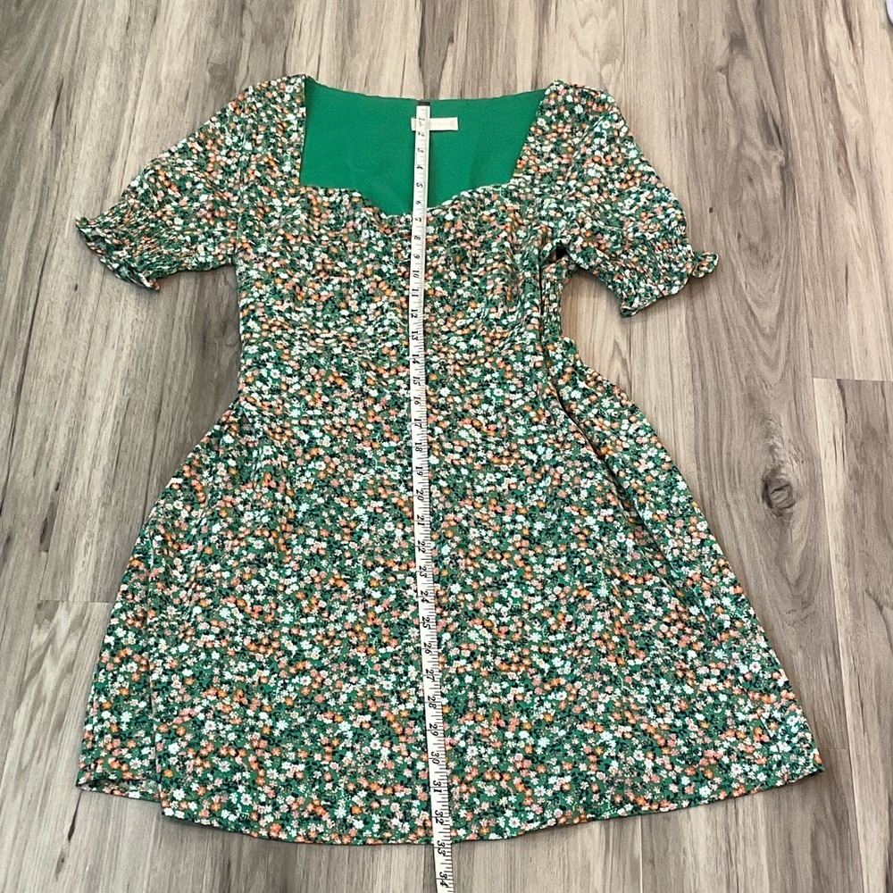 Vintage Altar'd State Green Floral Mini Dress w/ smocking Size L - Picture 7 of 9